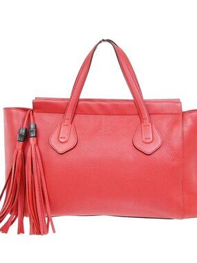 GUCCI Logo Lady Tassel Shoulder Hand Tote Bag Leather Red GHW Italy 79YH903